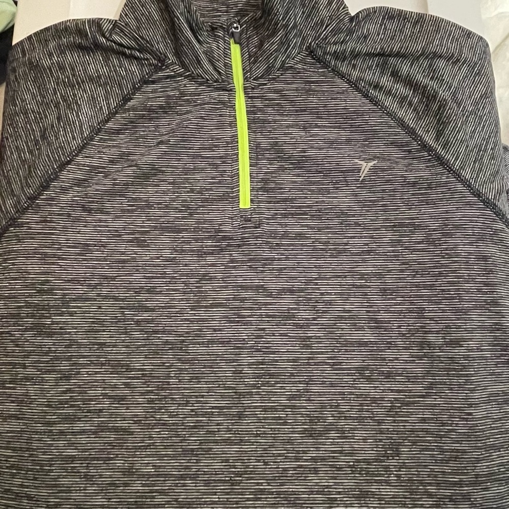 Old Navy Black and Neon Yellow Striped Quarter Zip Athletic Pullover